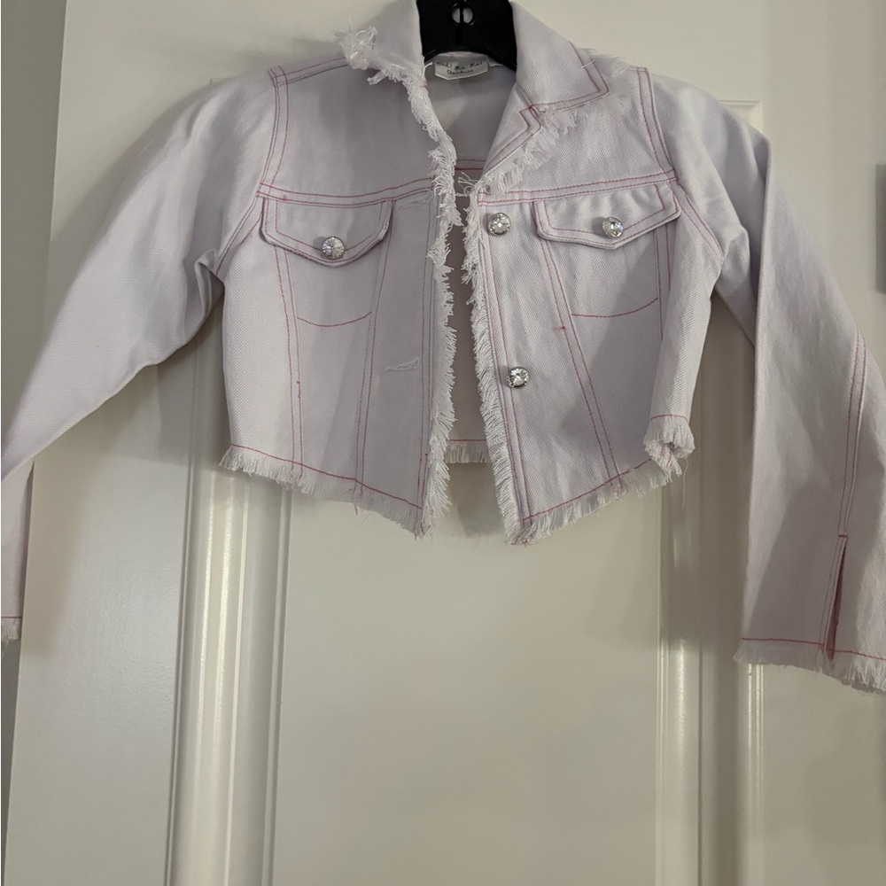 Ooh! La, La! Couture Lavender Cropped Jean Jacket with Pink Stitching